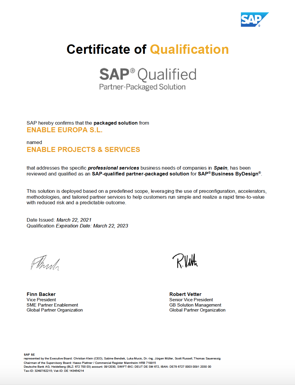 Enable Projects and Services Spain, Enable Global - SAP Gold Partner #1 en LATAM